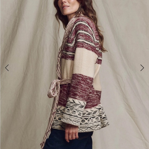 The GREAT RIDING CARDIGAN western Cream Black Burgundy Heavy Knit Medium - Picture 2 of 9